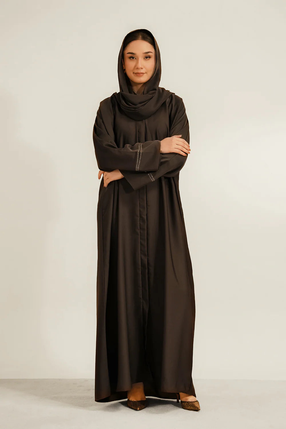 Basic Diamante Abaya Set | Brown