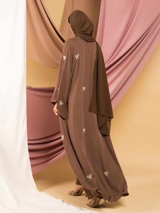 BROWN PREMIUM HANDWORK BOW ABAYA
