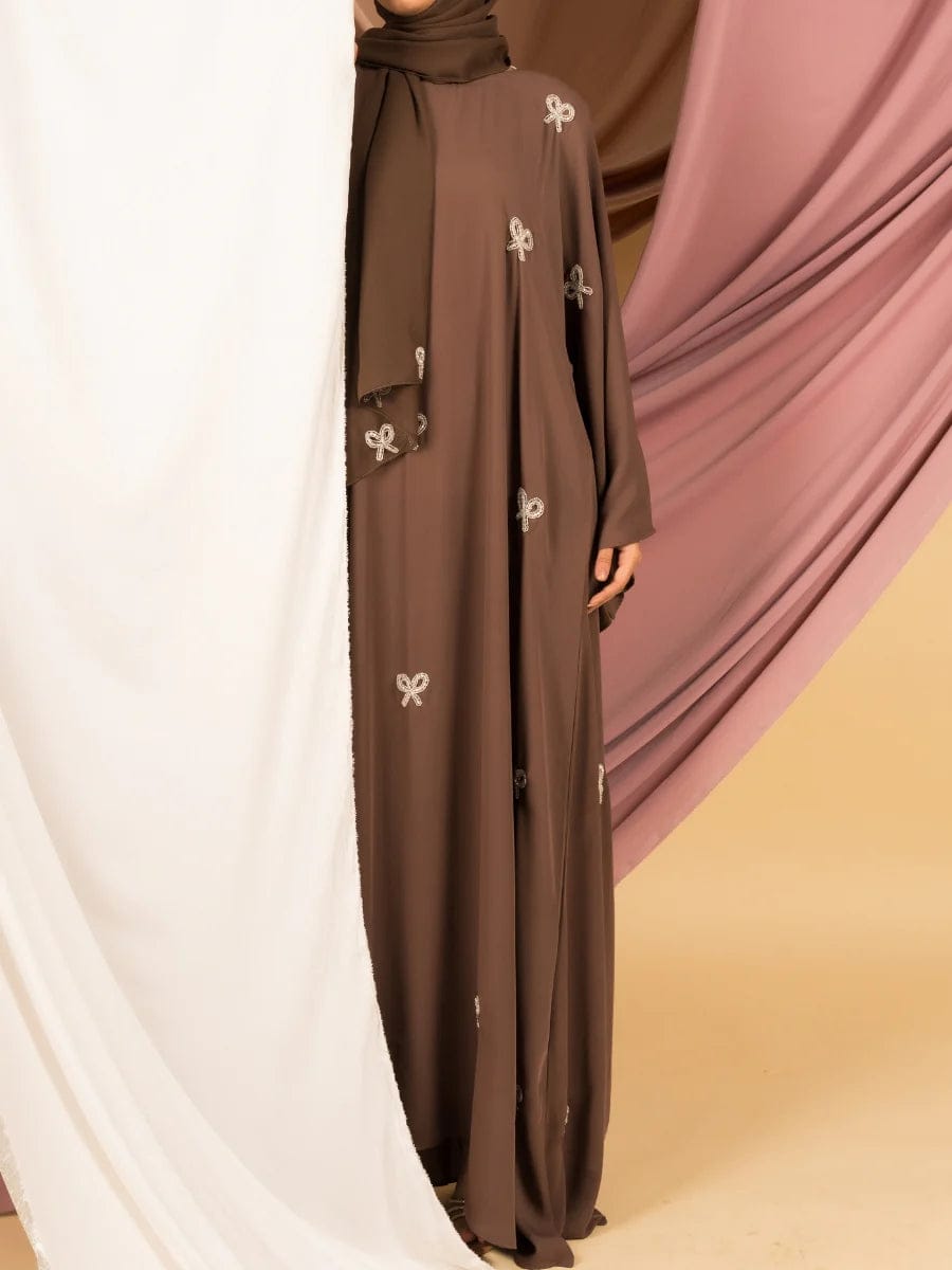 BROWN PREMIUM HANDWORK BOW ABAYA