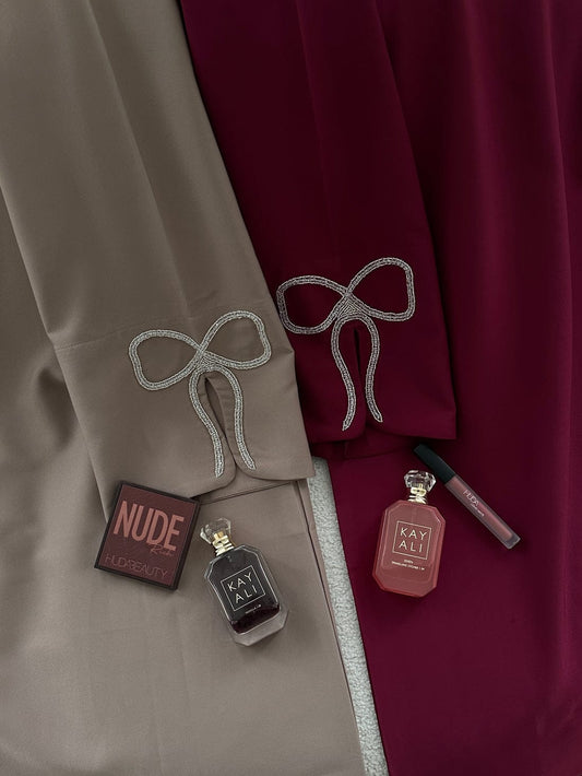 CHERRY--FAWN HANDCRAFTED SILVER BOW SLEEVES