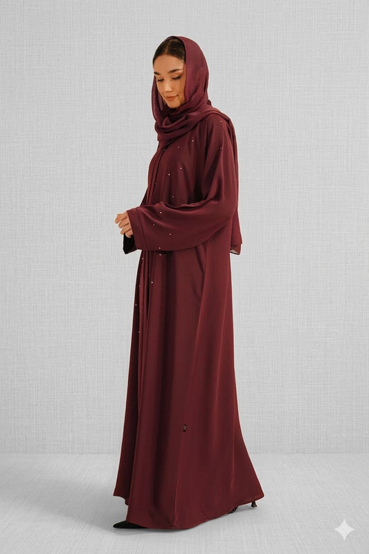 Embellished Abaya Set | Maroon