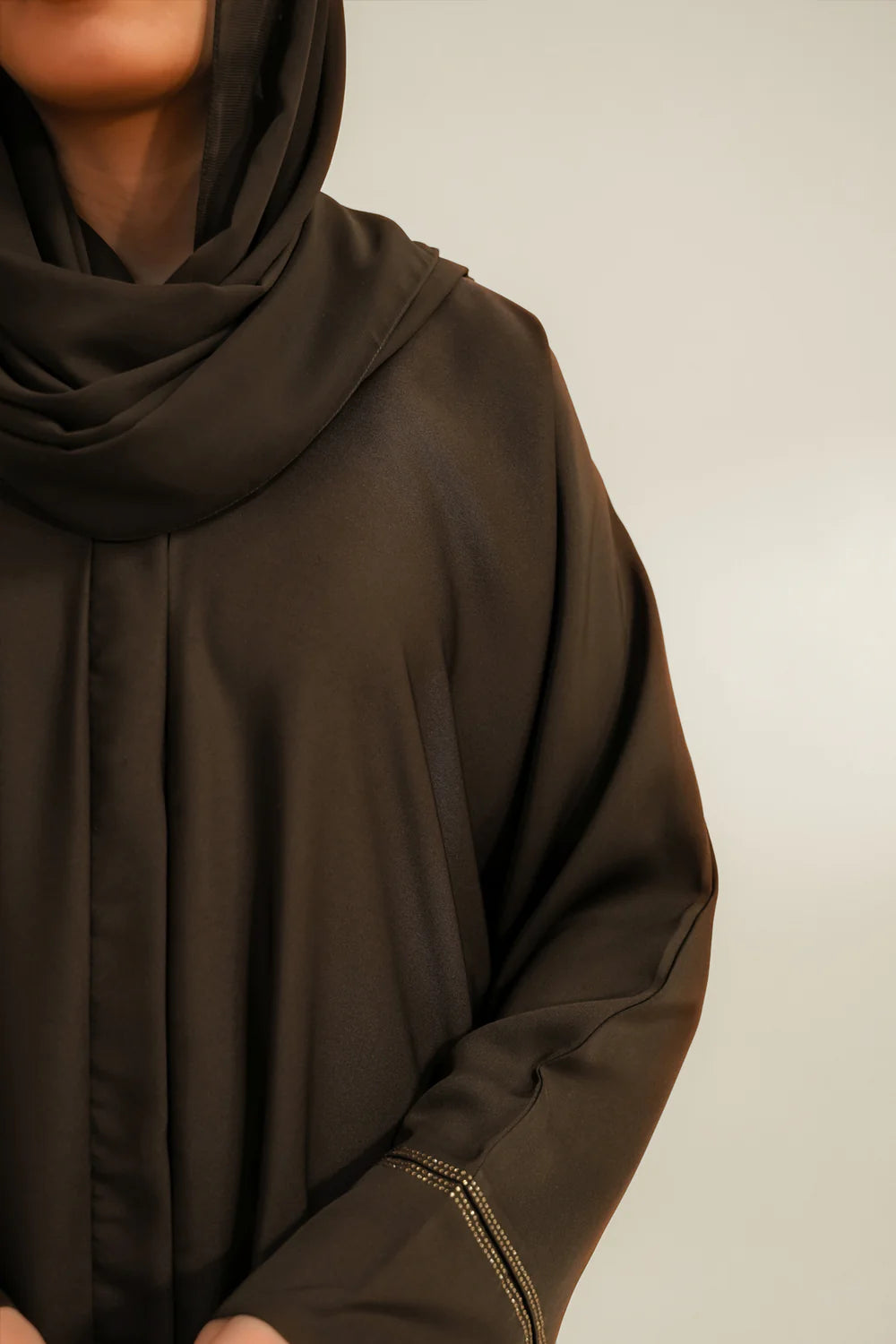 Basic Diamante Abaya Set | Brown