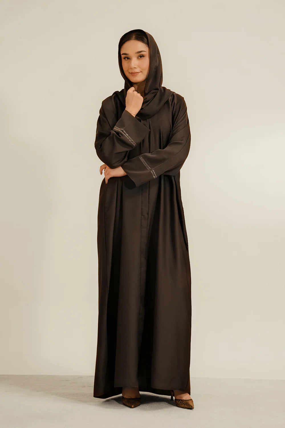 Basic Diamante Abaya Set | Brown