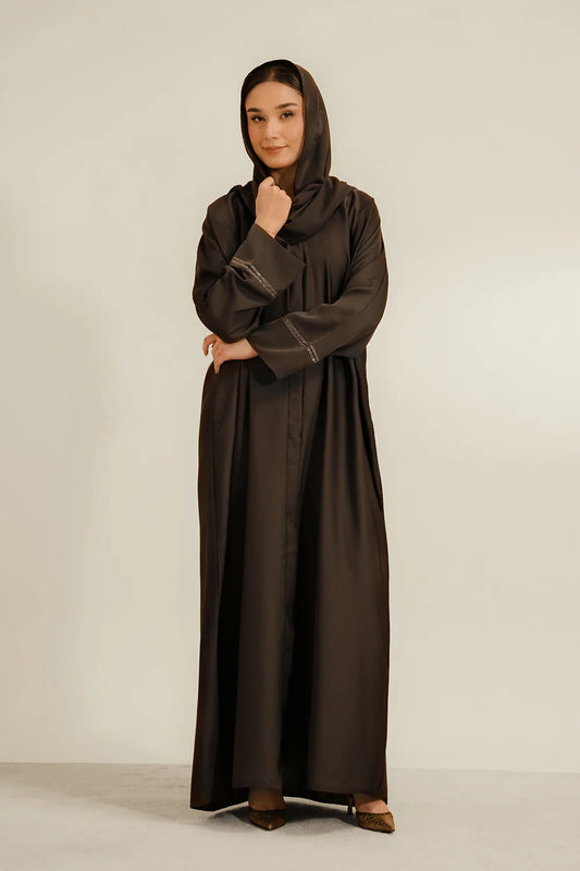 Basic Diamante Abaya Set | Brown