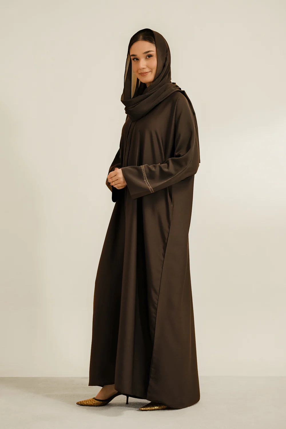 Basic Diamante Abaya Set | Brown
