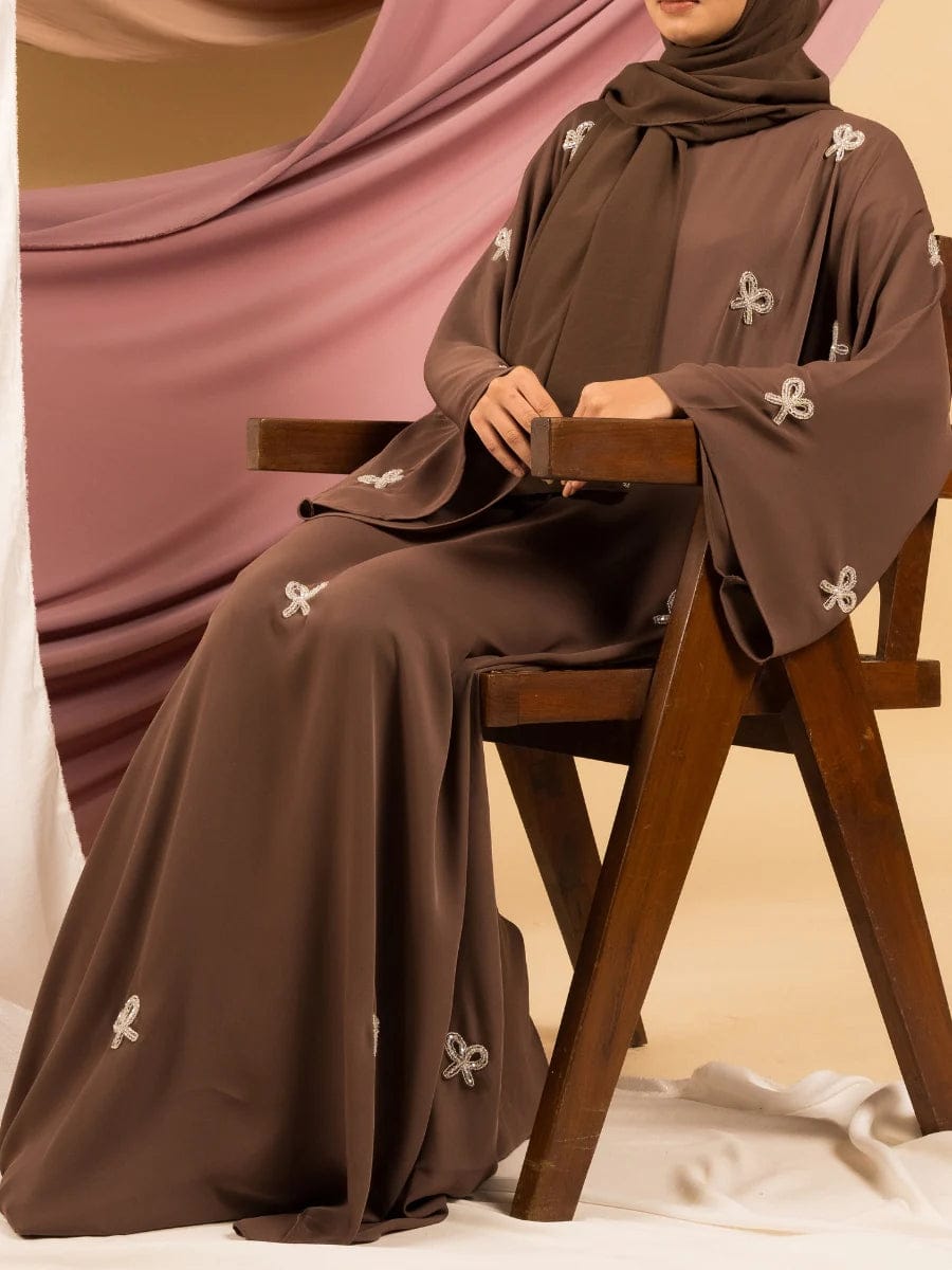 BROWN PREMIUM HANDWORK BOW ABAYA