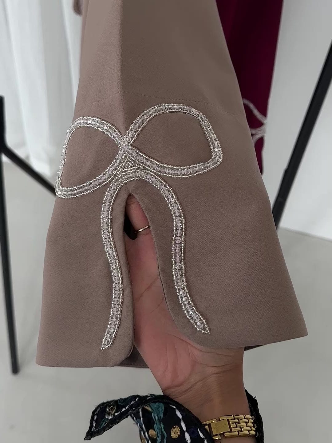 CHERRY--FAWN HANDCRAFTED SILVER BOW SLEEVES