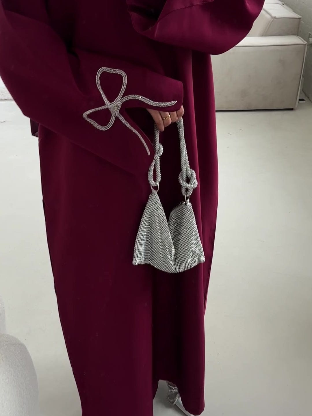 CHERRY--FAWN HANDCRAFTED SILVER BOW SLEEVES