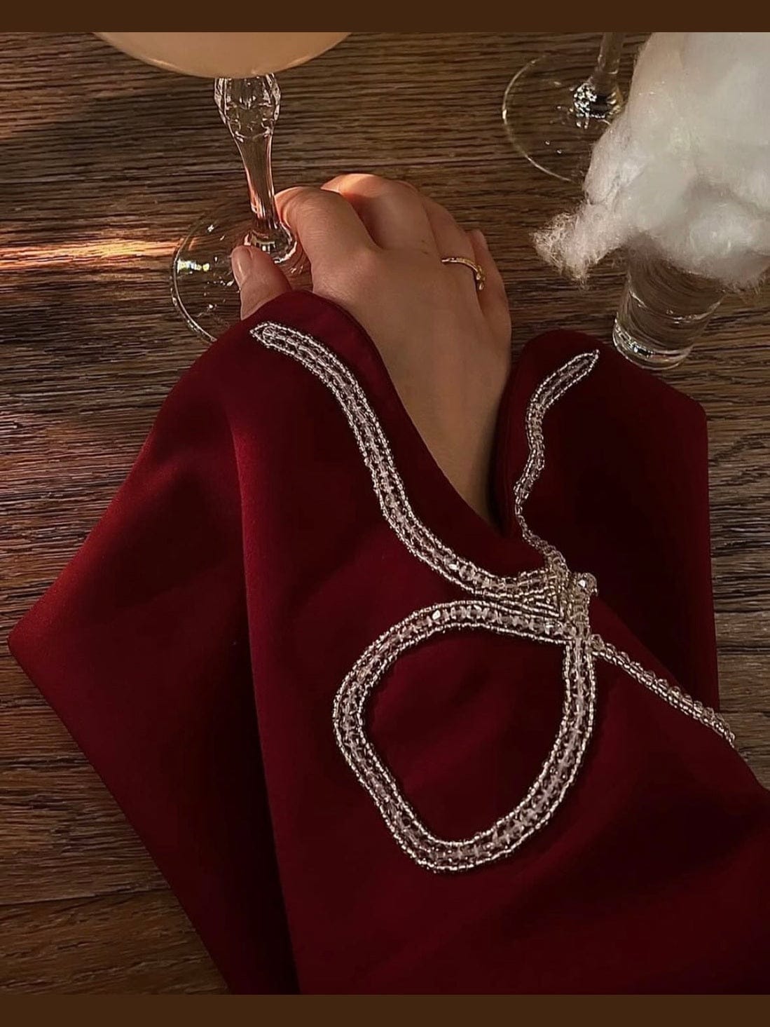 CHERRY--FAWN HANDCRAFTED SILVER BOW SLEEVES