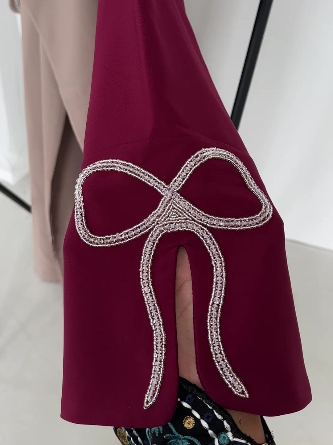 CHERRY--FAWN HANDCRAFTED SILVER BOW SLEEVES