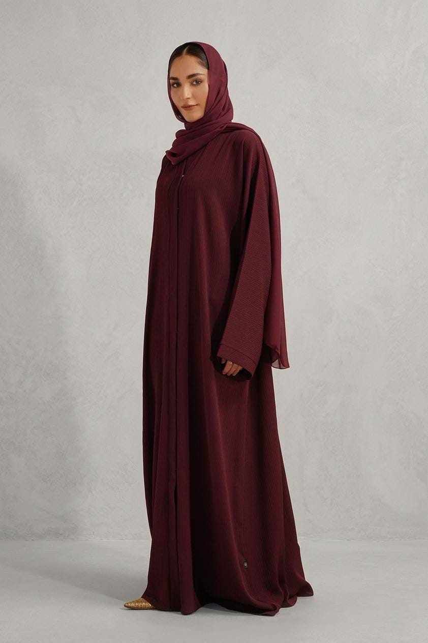 Textured Abaya Set | Maroon