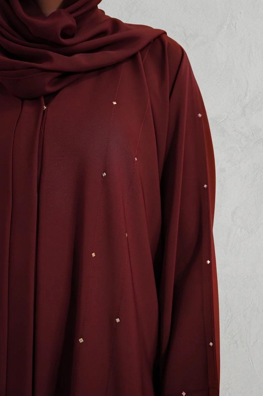 Embellished Abaya Set | Maroon