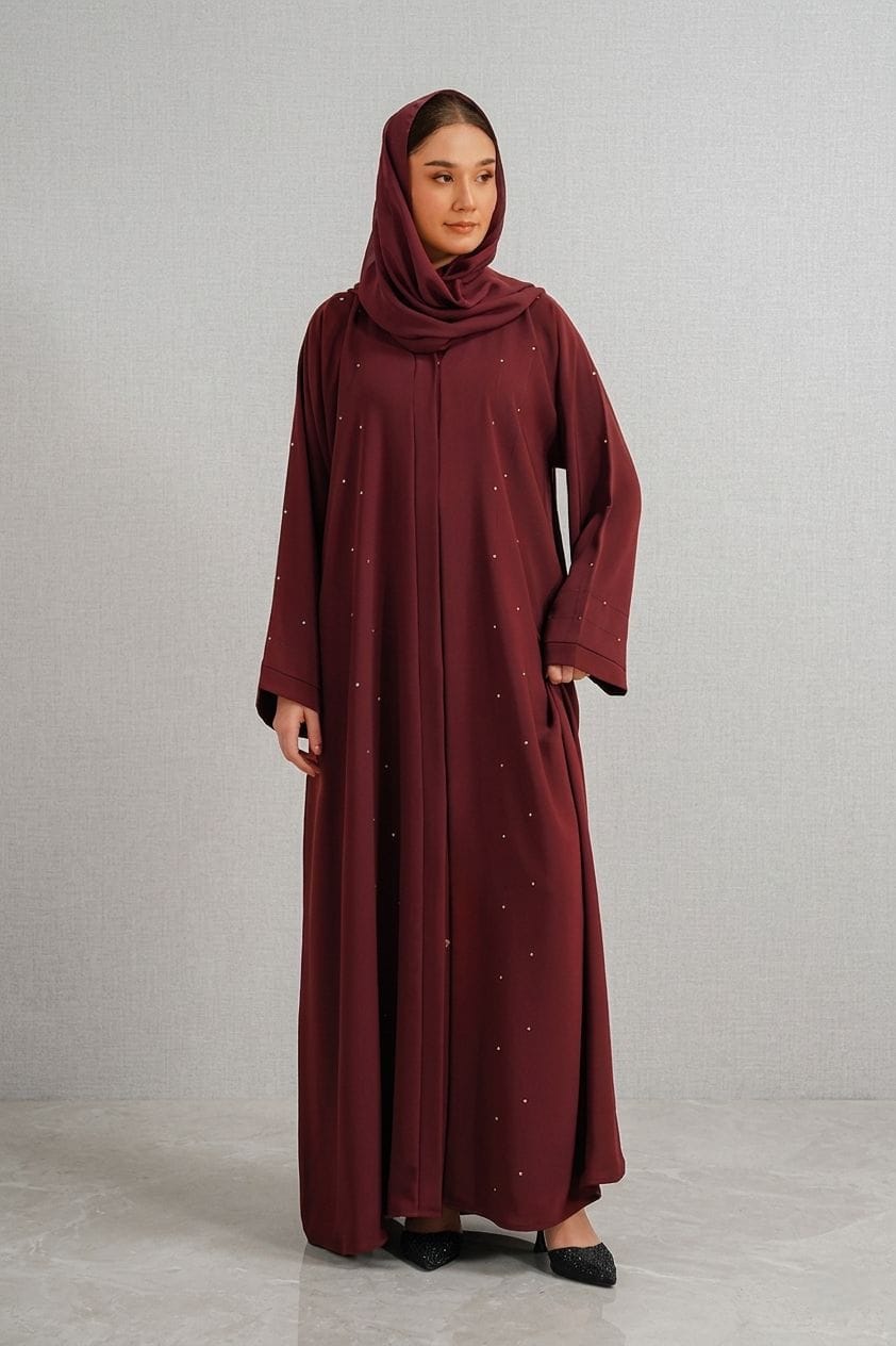 Embellished Abaya Set | Maroon